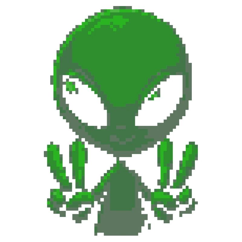 Pixel grünes Alien-Friedenszeichen