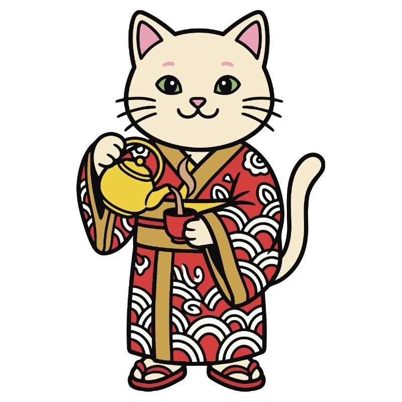 Chat japonais avec du thé