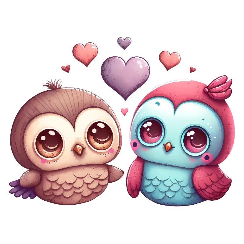 Deux oiseaux mignons et aimants avec des cœurs