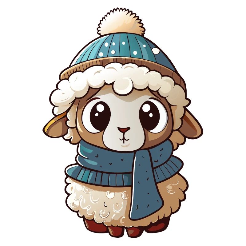 Mouton mignon avec écharpe et chapeau à pompon.