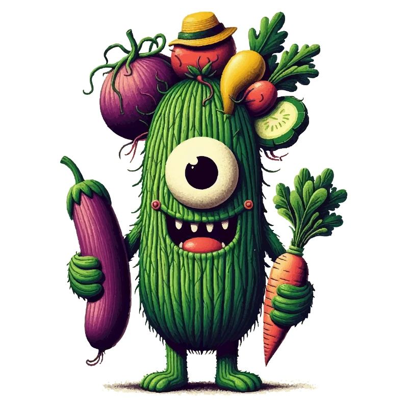 drôle mignon monstre avec des légumes concombre borgne