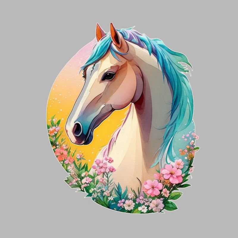 Blumen Pferde Kunst mit süßem Pony Pferd Tier