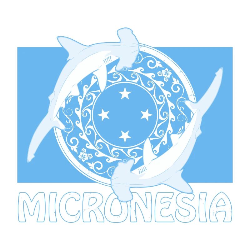 Drapeau de la Micronésie et requins-marteaux