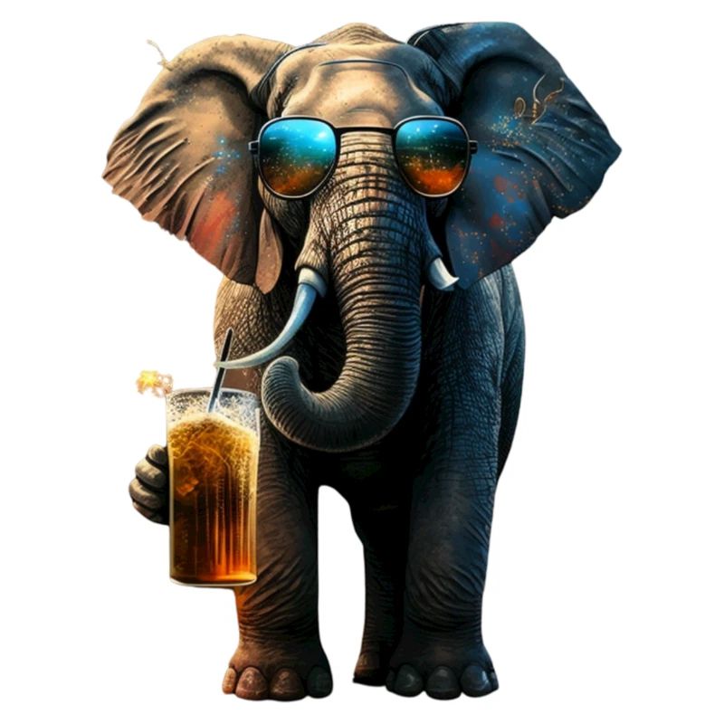 Elefant mit Bier und Cooler Sonnenbrille