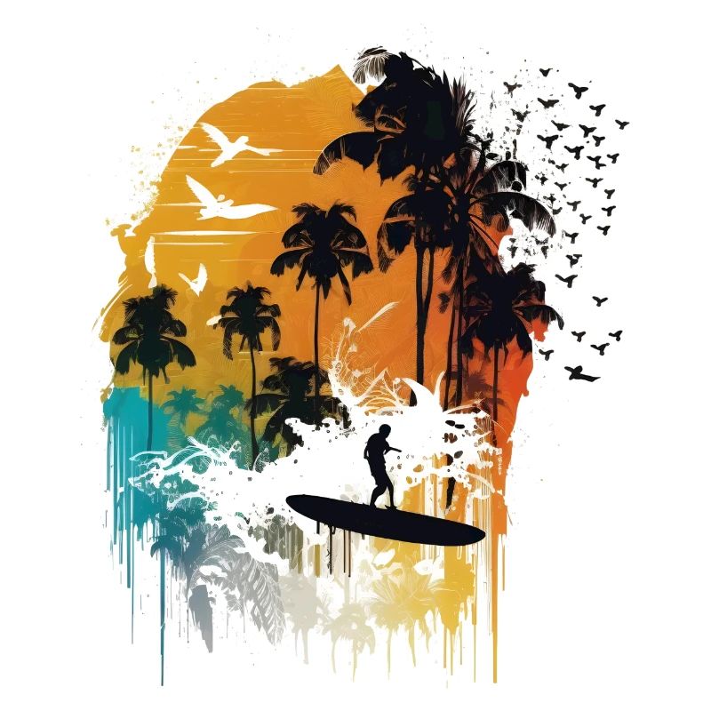 Aquarelle Surfeur