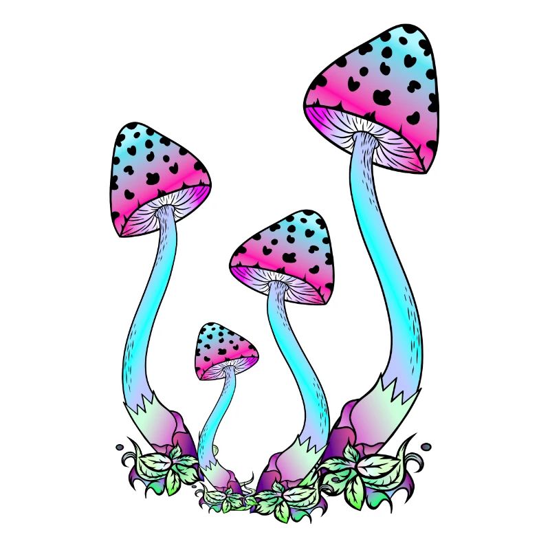 Neon-colored mushrooms, psychedelic mushroom art