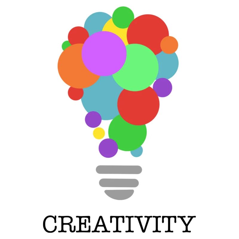 CREATIVITY lightbulb with black print