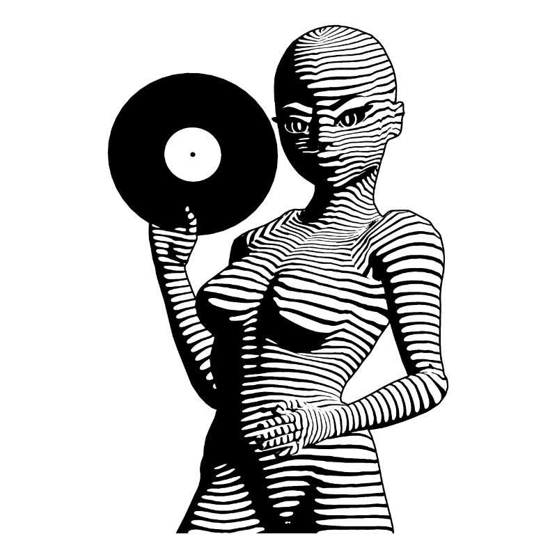 Techno Alien Mädchen mit Schaltplatte in der Hand.