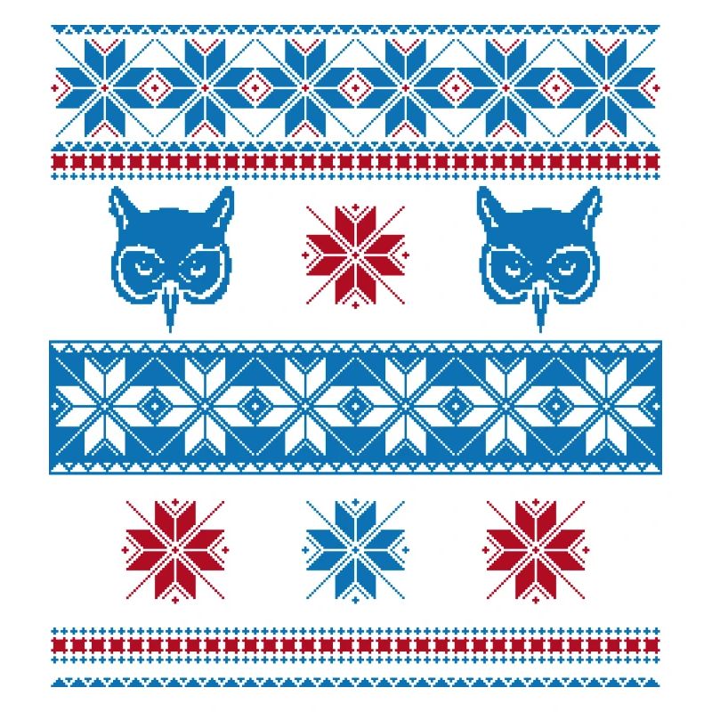 Norweger Pullover Eule Blau Rot