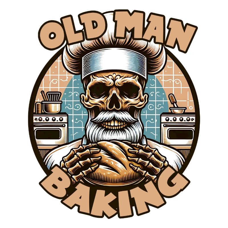 Old Man Baking Skull mit Bäckermütze mit Brot