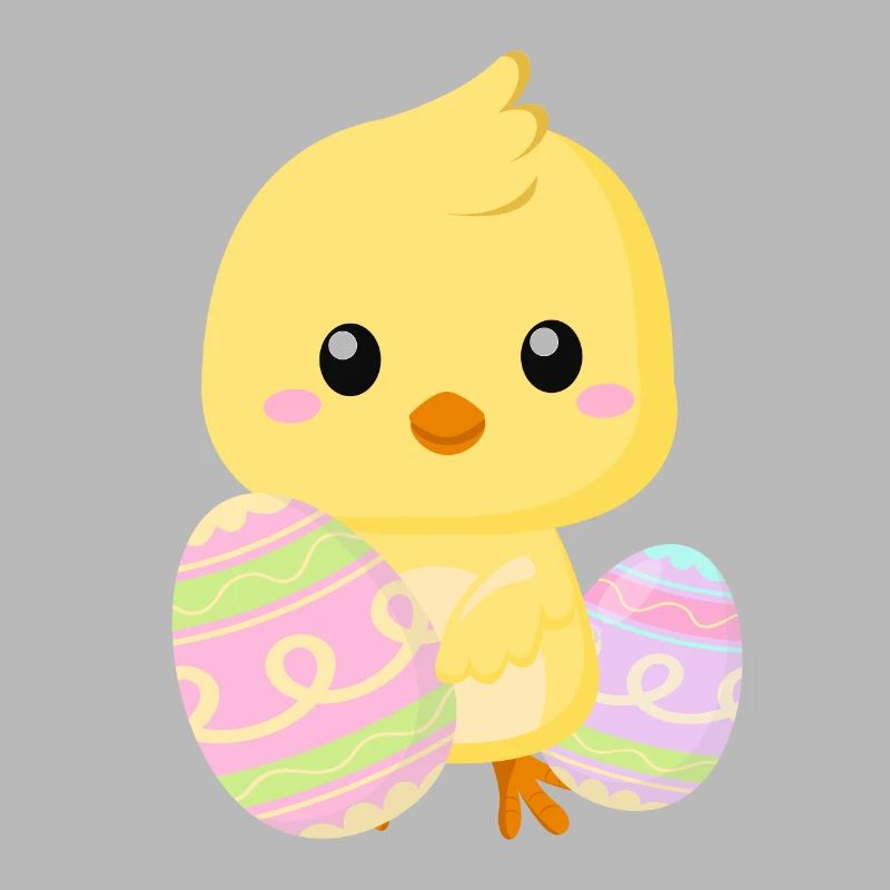 Cute little Easter chick with Easter eggs