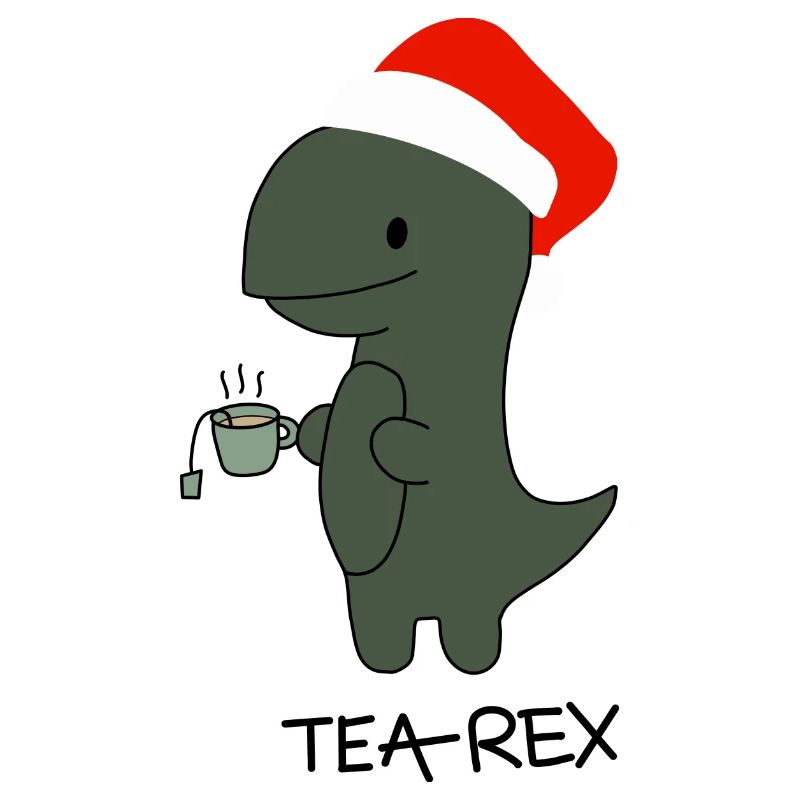 Tea-rex with Christmas hat