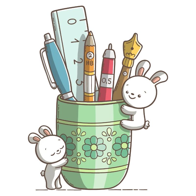 Deux lapins mignons devant un stylo