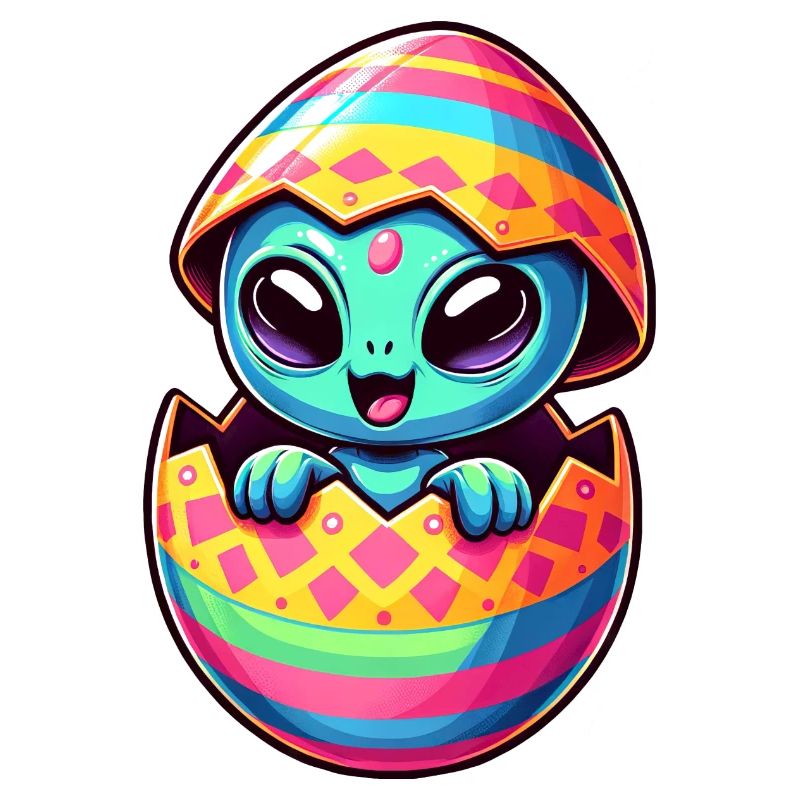 Colorful Alien Easter Egg Hatching Design
