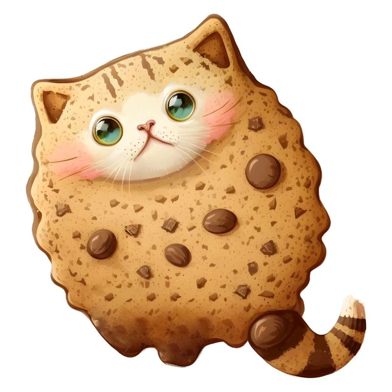 Sweet cookie cat with chocolate chips and nuts