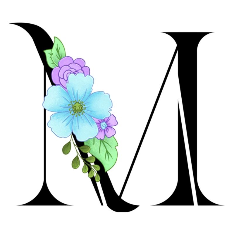 Eleganter Buchstabe 'M' mit Blumen
