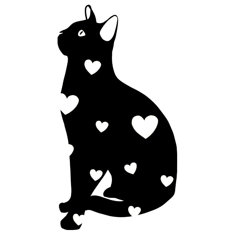 Schwarze Katze und Herzen