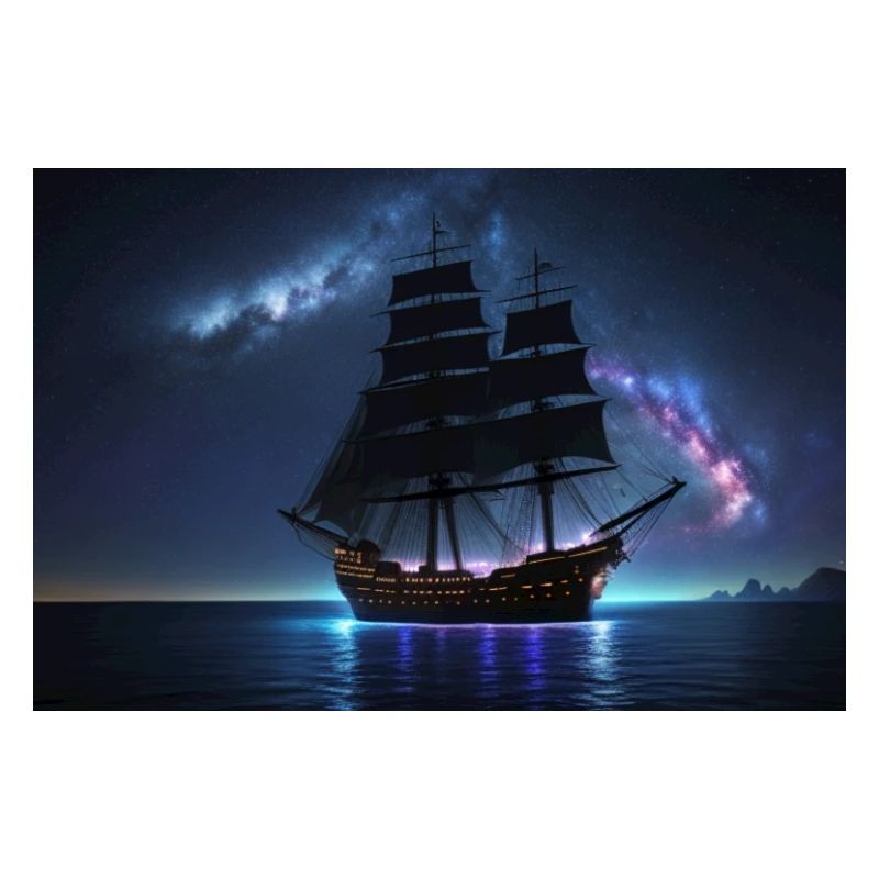 Sailing ship under mystical sky