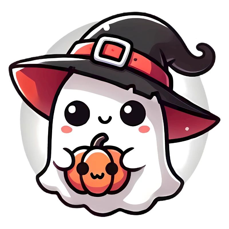 Cute Halloween Ghost with Witch Hat