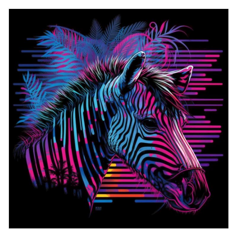 Zebra mit Neonfarben, Synthwave / 80er Jahre