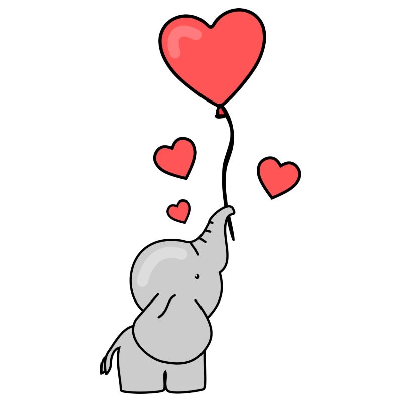 Illustration d’éléphant avec des cœurs et un ballon