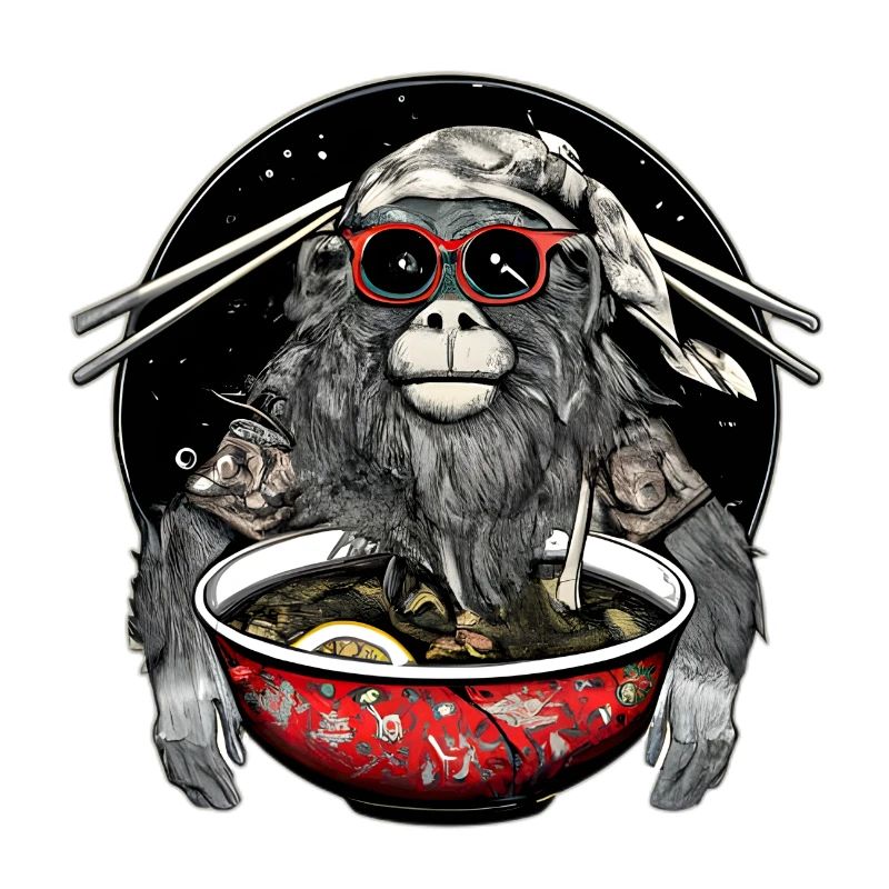Le singe hipster aime la conception de nouilles ramen