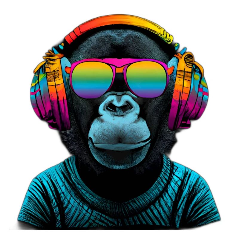 Regenbogen Affe mit Kopfhörer