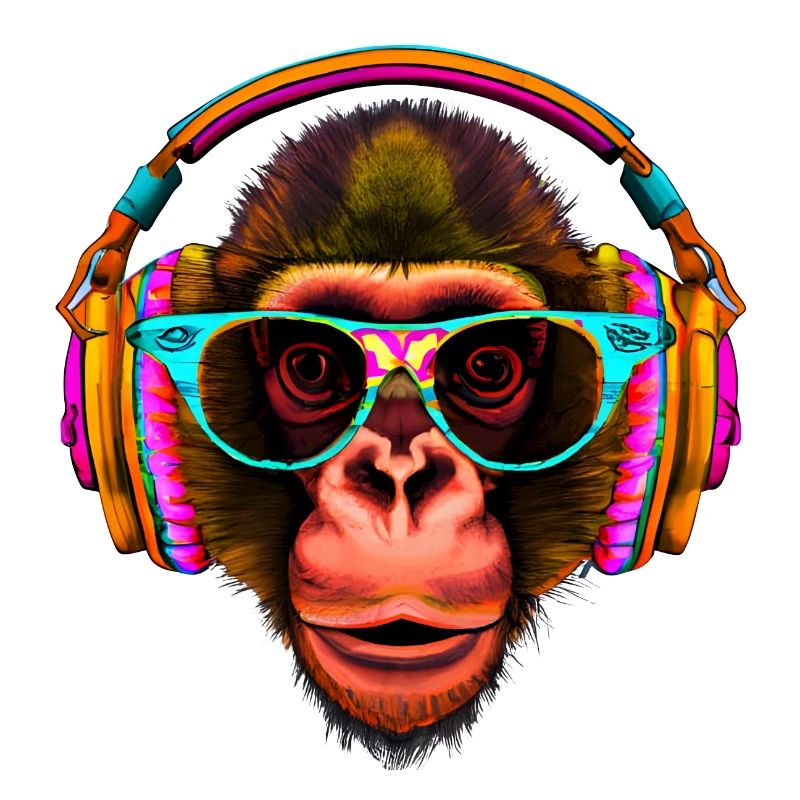 Hingucker Affe mit Kopfhörern und Sonnenbrille