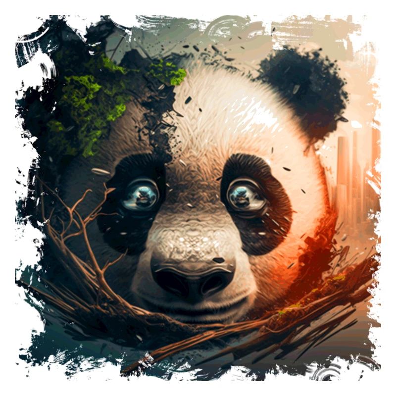 Panda head close-up on it growing mountain forest