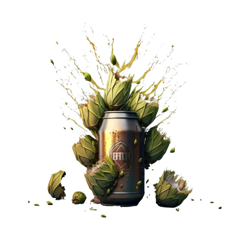 Bière artisanale - Explosion du houblon dans la canette de bière