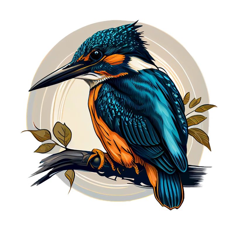 Comic / cartoon Eisvogel sitzt auf einem Ast