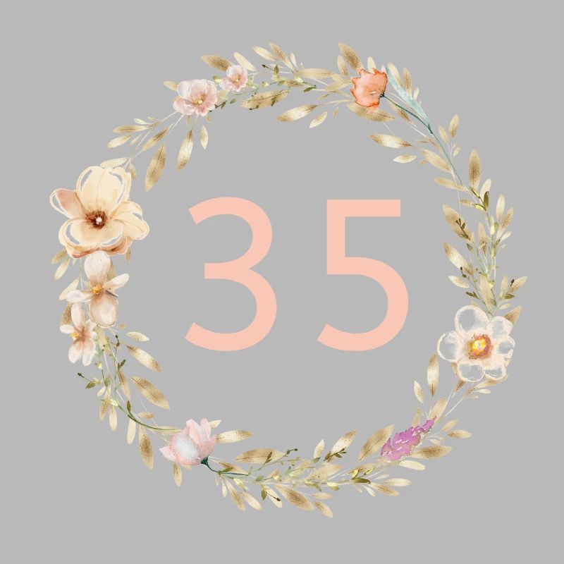 Customizable number 35, flower wreath, boho