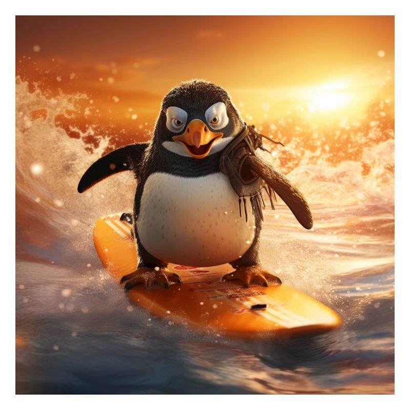 Pinguin riding on waves