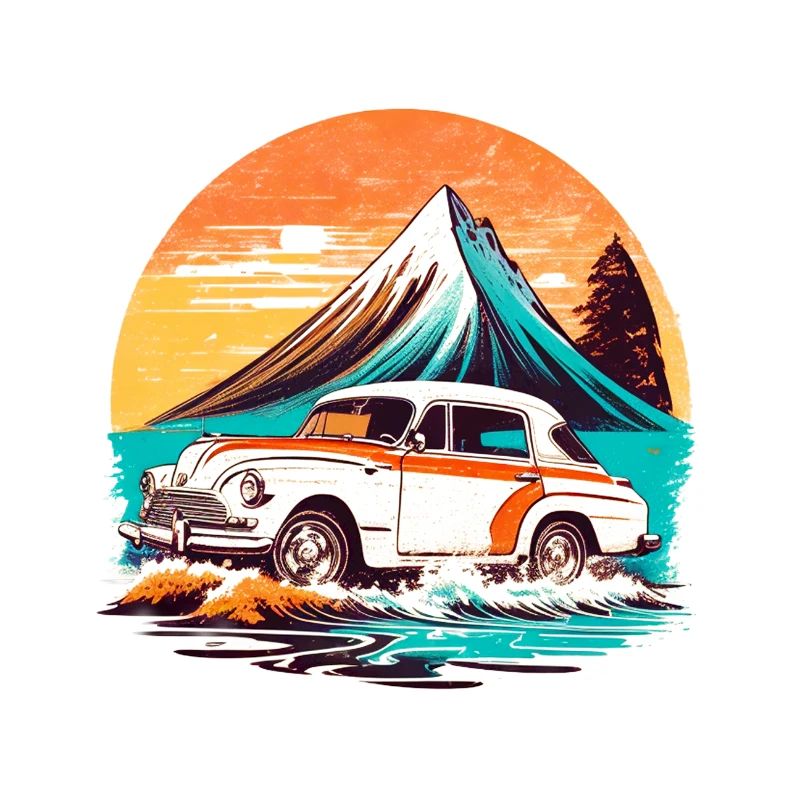 Vintage - Strandblick mit altem Auto