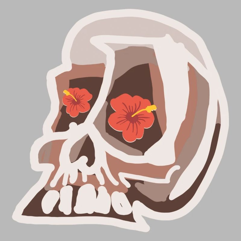 Crâne avec des fleurs d’hibiscus