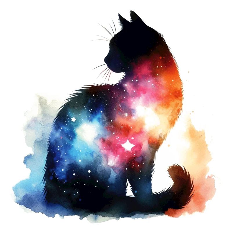 Silhouette de chat aquarelle colorée I