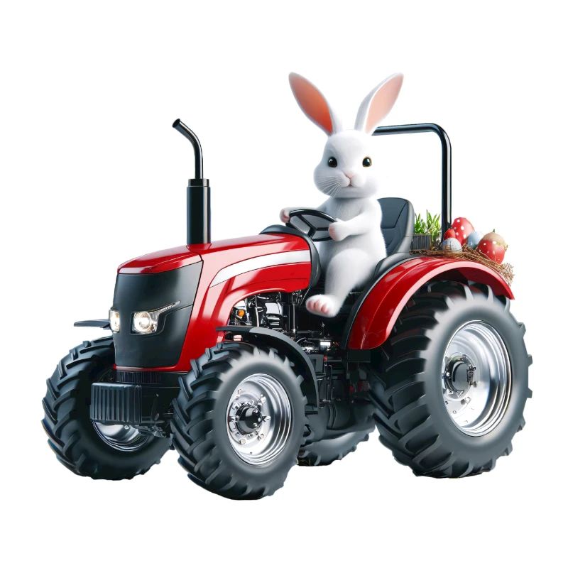 Easter bunny on red tractor