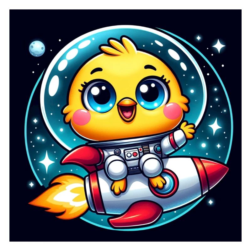 Poussin de l’espace sur une fusée dans l’espace