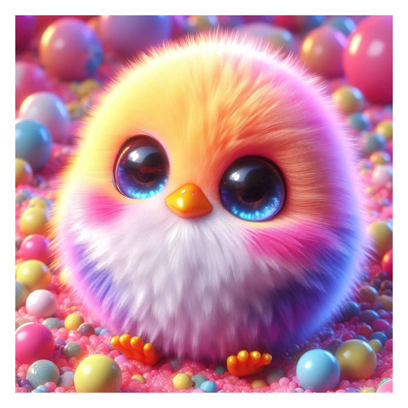 Poussins 3D Hyperréalisme Jaune Blanc avec des boules