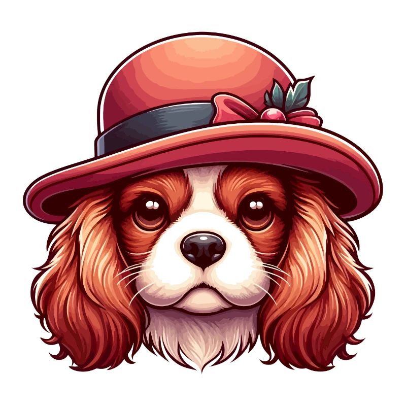 Cavalier King Charles Cute Red Hat Dog