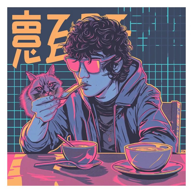 Années 80 Anime Guy Calmant Impression de mode de haute qualité