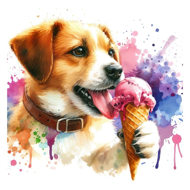 Chien mangeant de la crème glacée