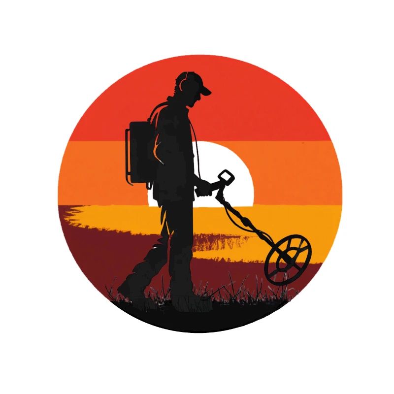 Détectoriste au Coucher de Soleil