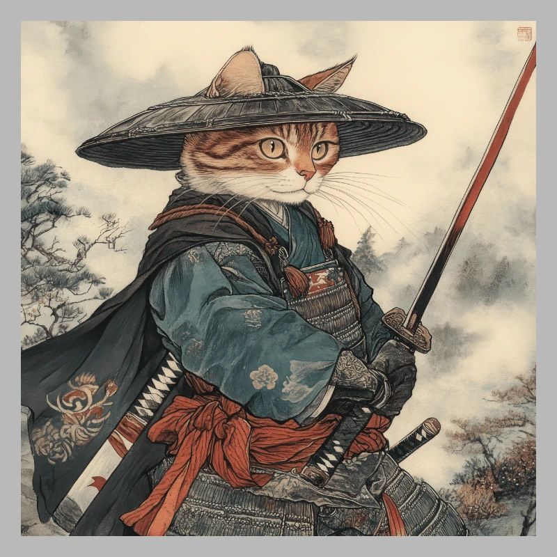 Katze Samurai Japan Ukiyo-E