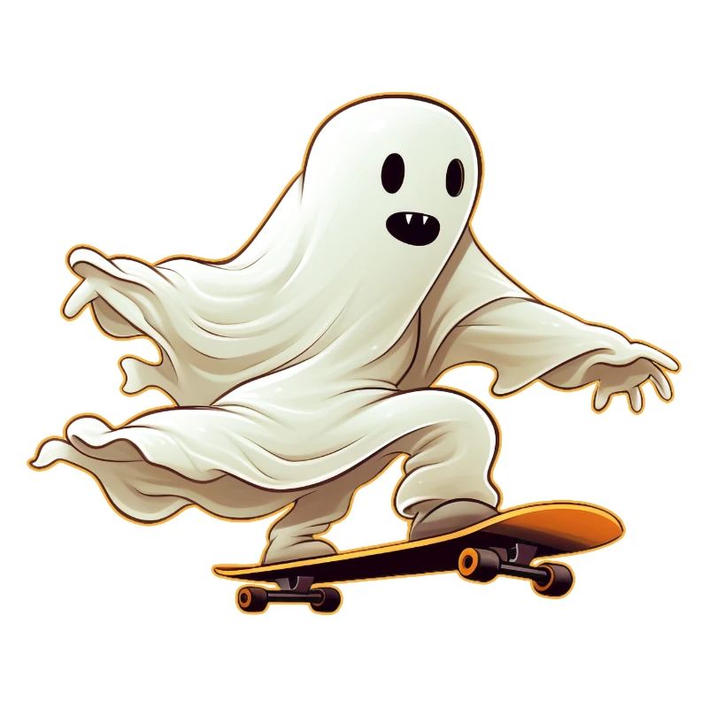 Drôle de dessin animé Ghost style Comic sur son skateboard