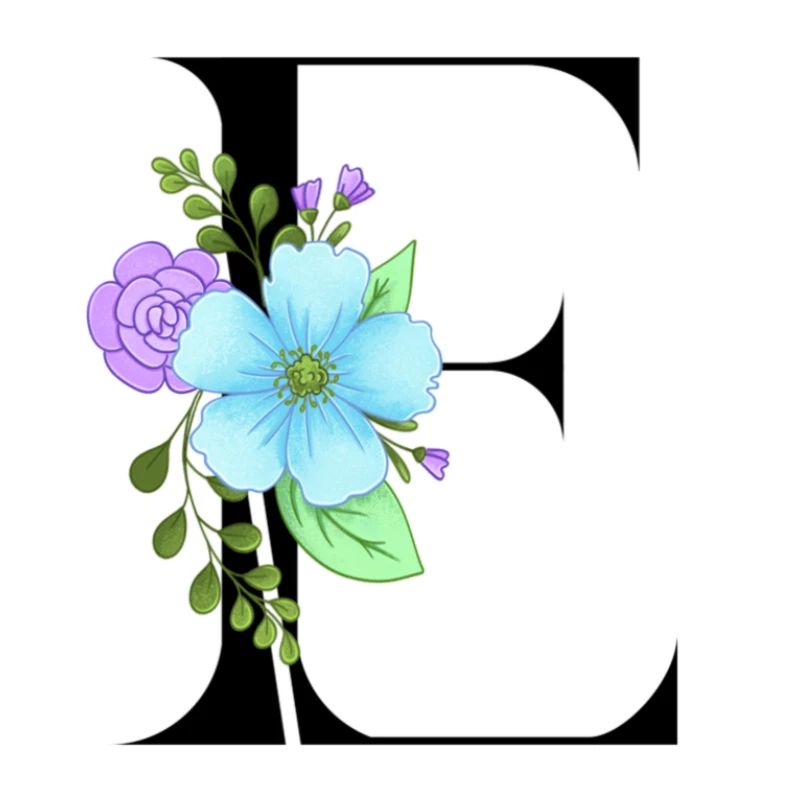 Eleganter Buchstabe 'E' mit Blumen