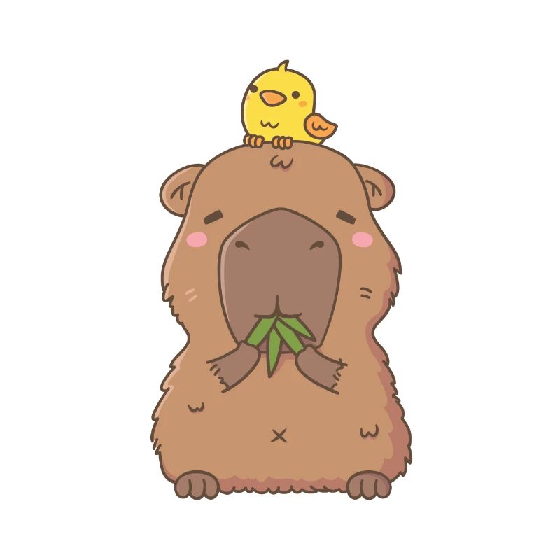 Mignon Capybara avec oiseau jaune