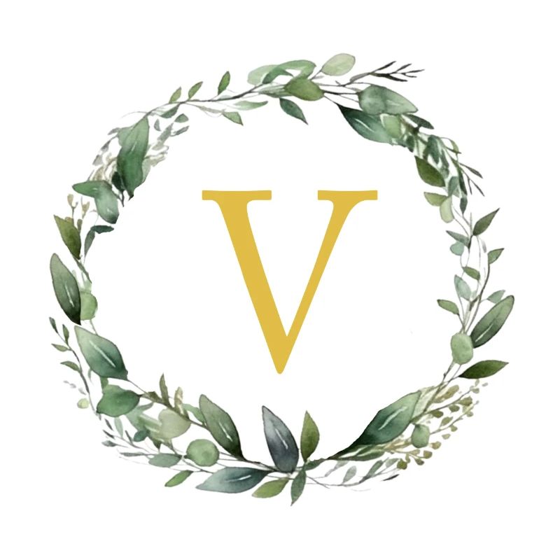 V Monogram, Eucalyptus Wreath