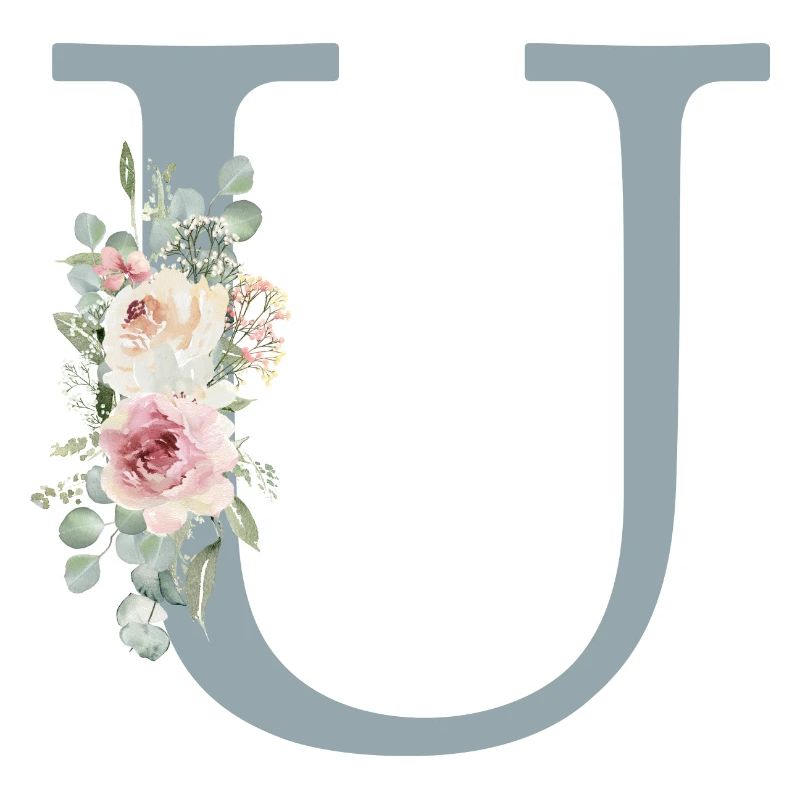 U| Monogramme | Eucalyptus Pastel Fleur Bleu