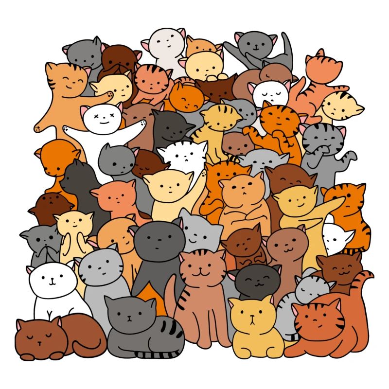 Multicolored cat group